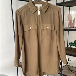 Brown Long Sleeve Zip-Up Shirt